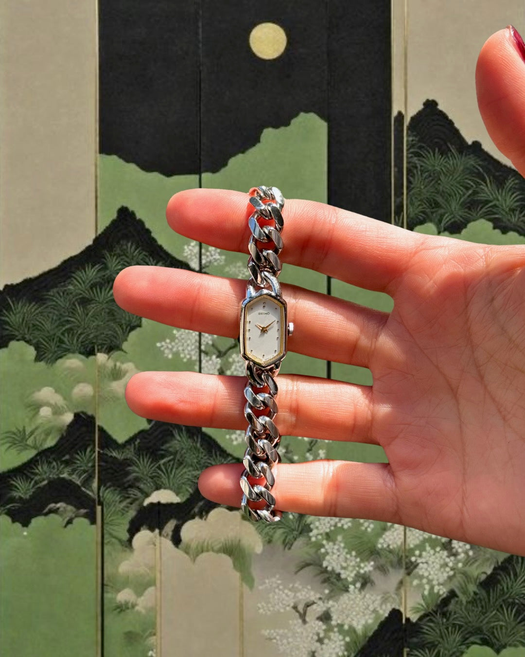 1980s Rare Seiko Silver-Tone Chain Quartz Watch