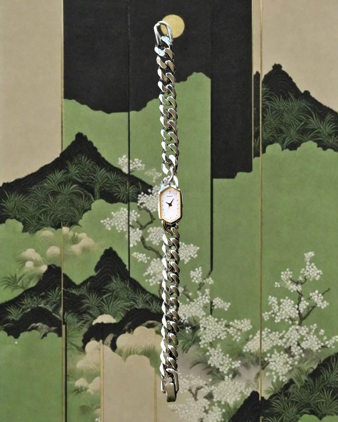 1980s Rare Seiko Silver-Tone Chain Quartz Watch