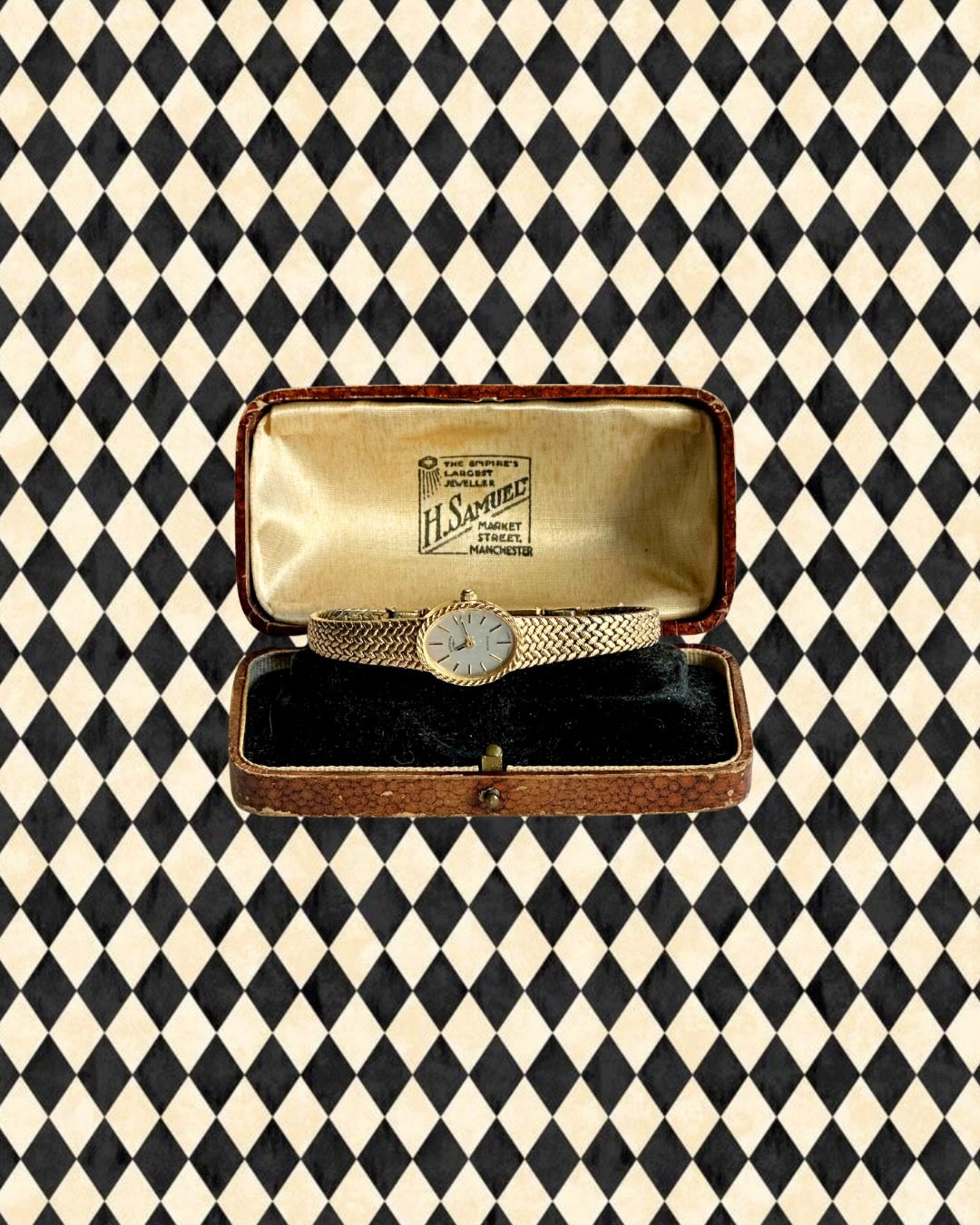 1980s Rotary oval chevron gold plated quartz watch