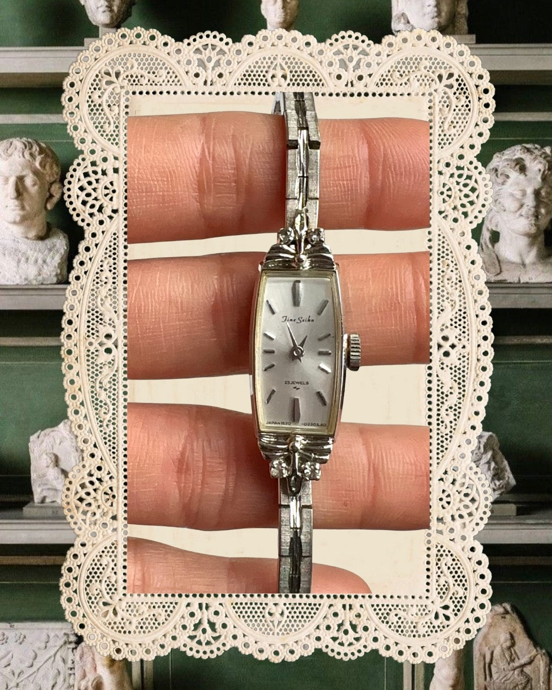 1970s Seiko Long Rectangular Ornate Mechanical Watch