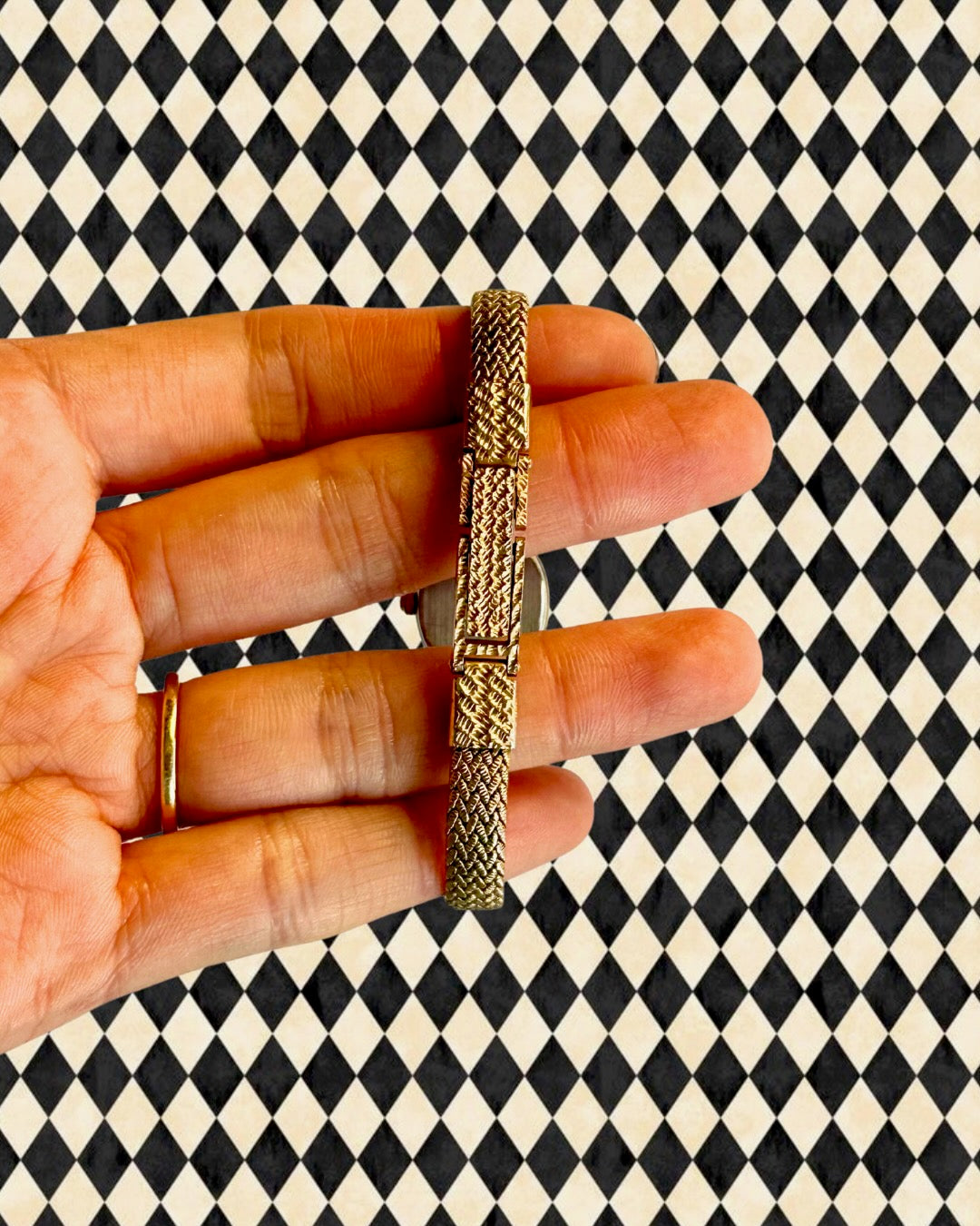 1980s Rotary oval chevron gold plated quartz watch