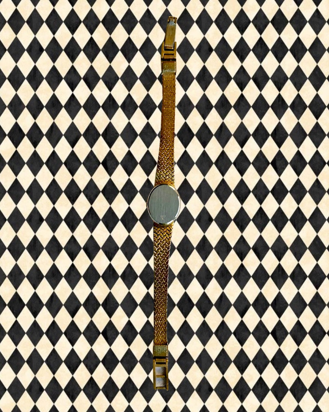 1980s Rotary oval chevron gold plated quartz watch