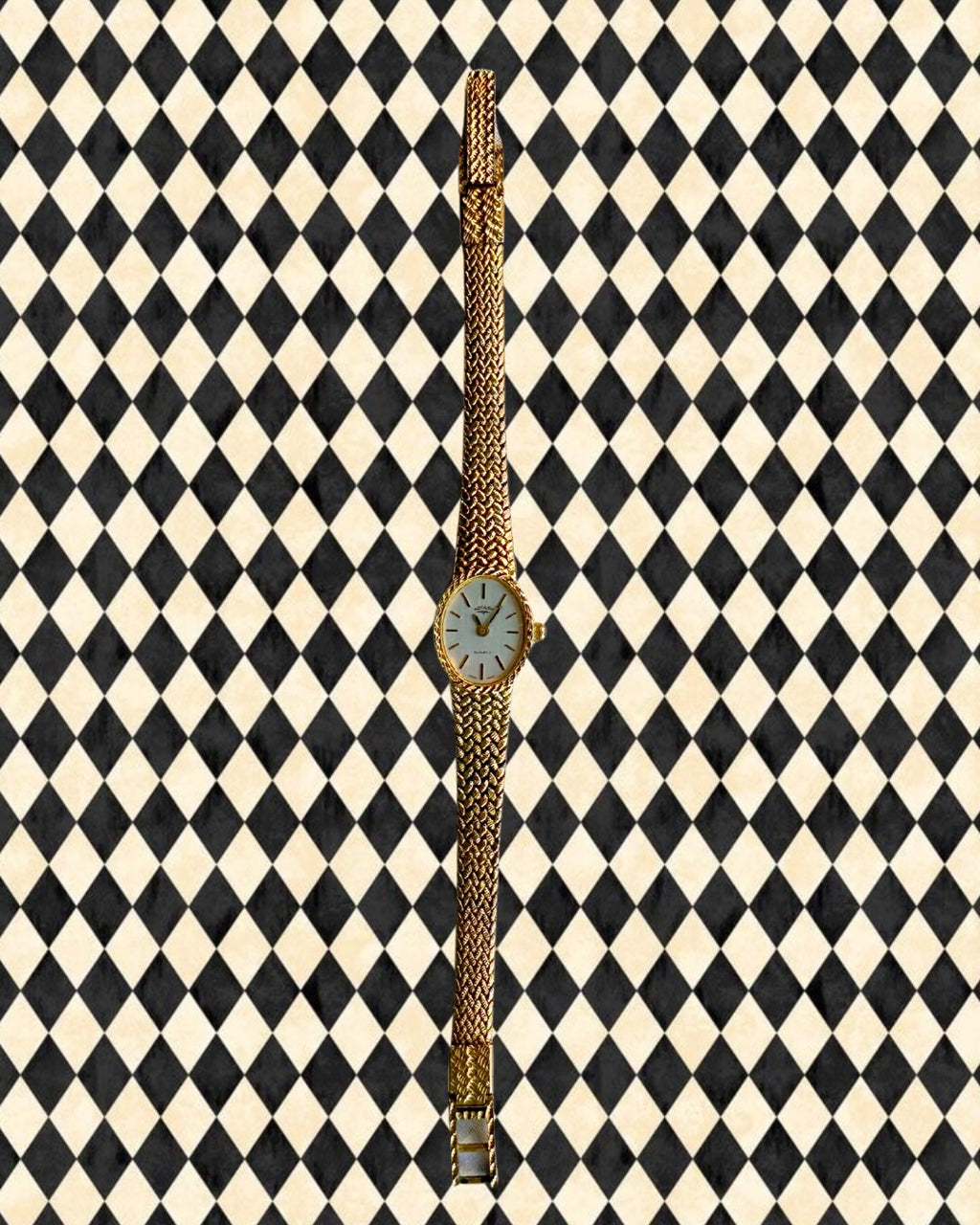 1980s Rotary oval chevron gold plated quartz watch