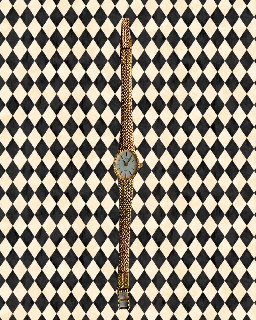 1980s Rotary oval chevron gold plated quartz watch