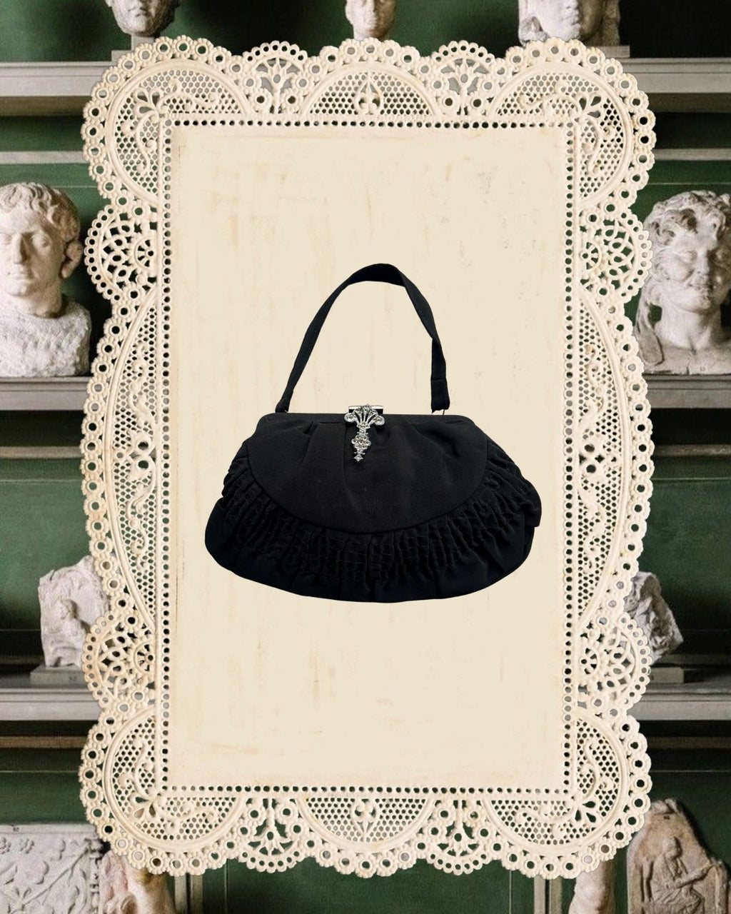 1940s Rhinestone-Embellished Black Evening Bag