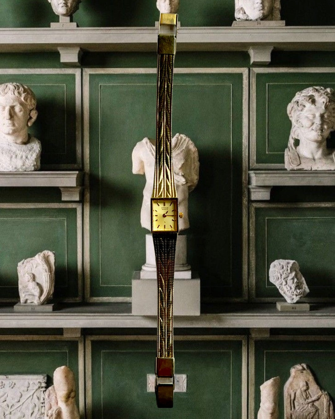 1980s Citizen Patterned Gold-Plated Quartz Watch