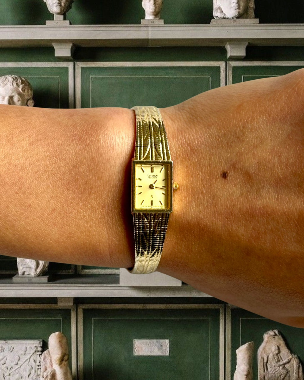 1980s Citizen Patterned Gold-Plated Quartz Watch