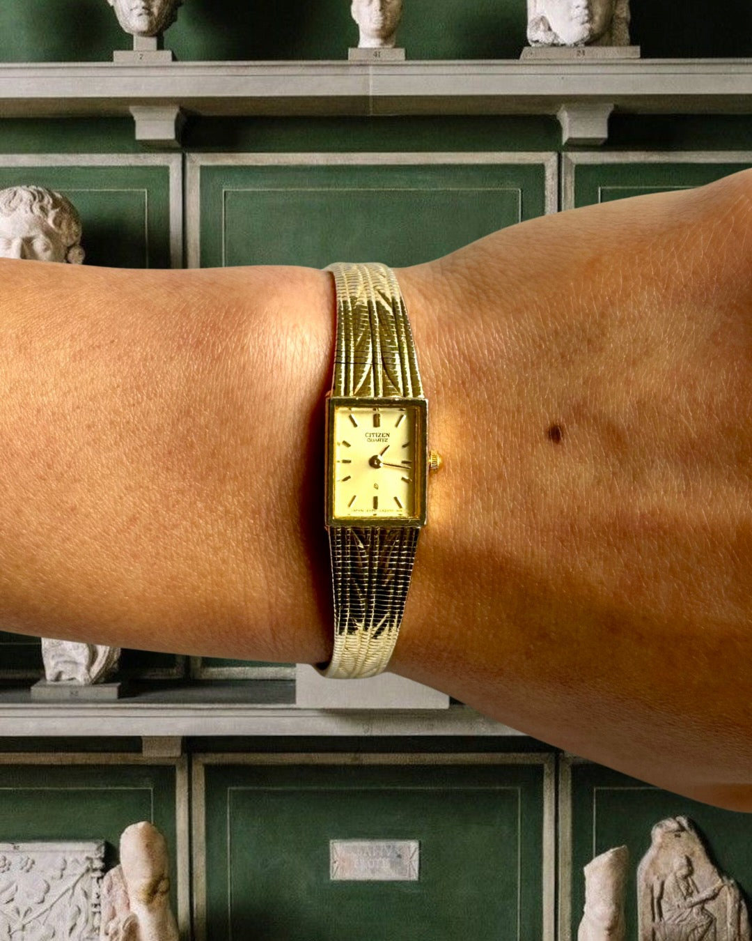 1980s Citizen Patterned Gold-Plated Quartz Watch