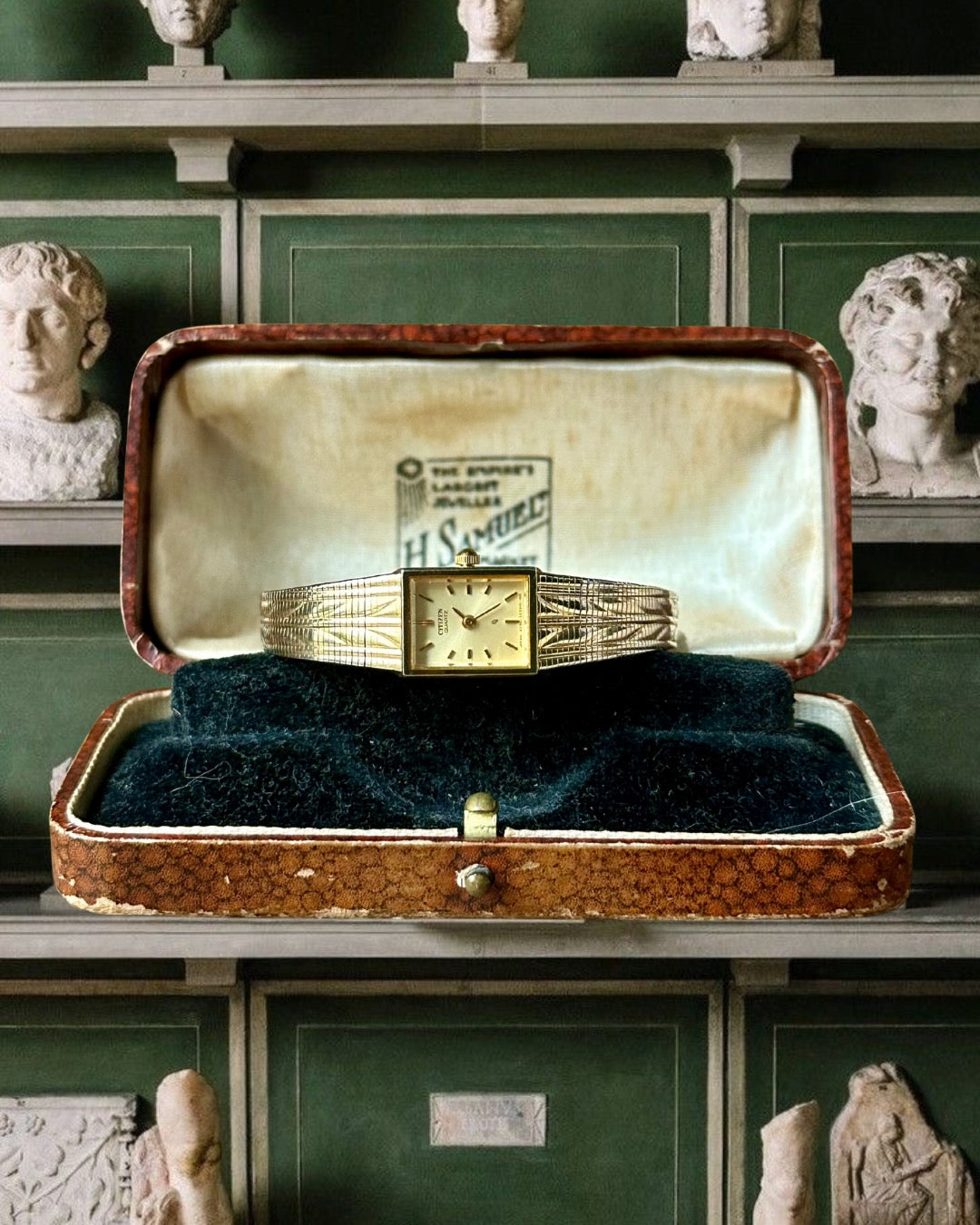 1980s Citizen Patterned Gold-Plated Quartz Watch