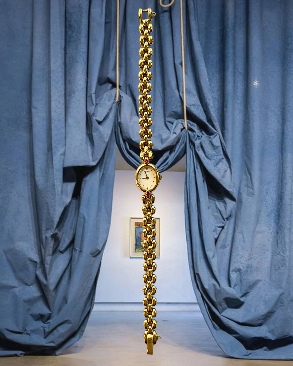 1980s Seiko Ruby Oval Gold-Plated Quartz Watch