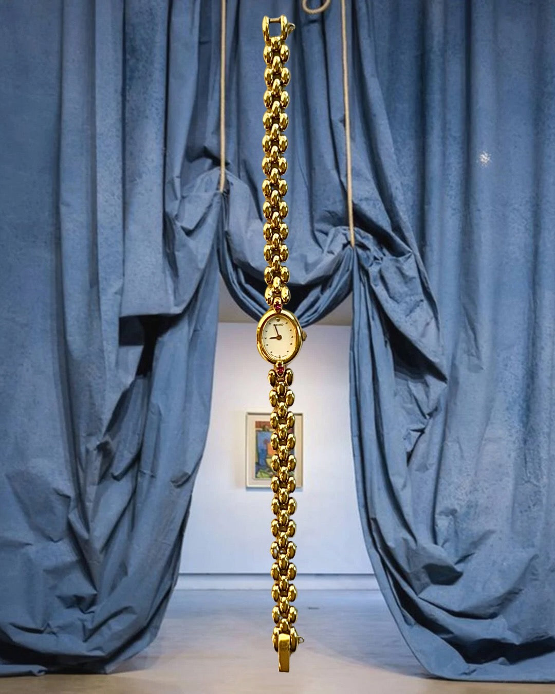 1980s Seiko Ruby Oval Gold-Plated Quartz Watch