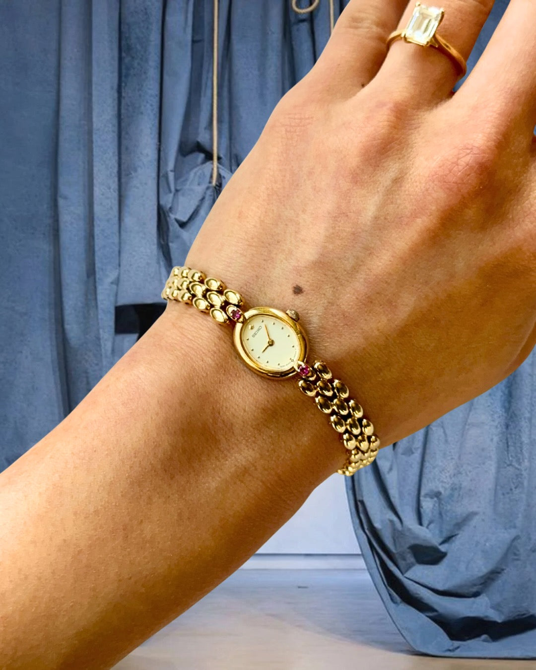 1980s Seiko Ruby Oval Gold-Plated Quartz Watch