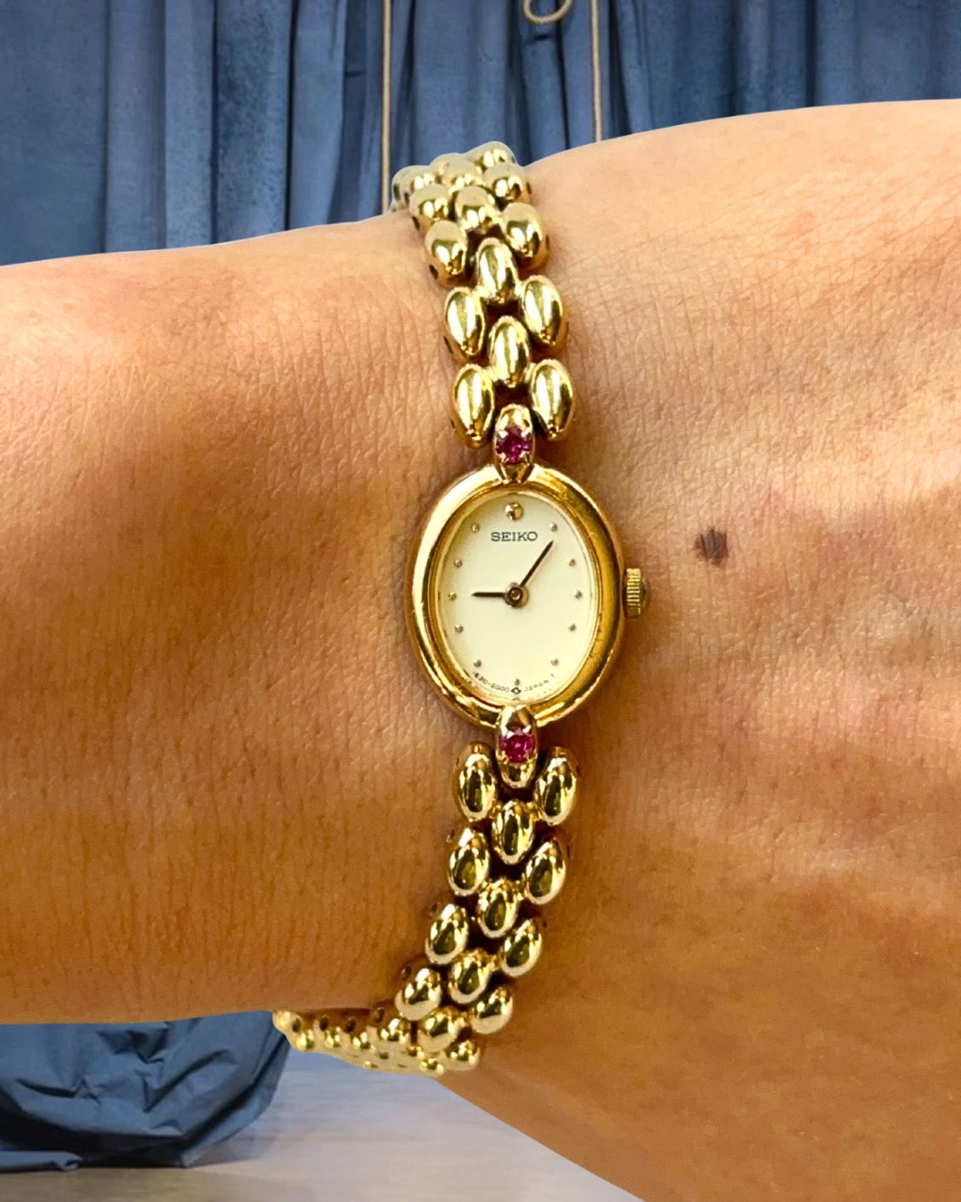 1980s Seiko Ruby Oval Gold-Plated Quartz Watch