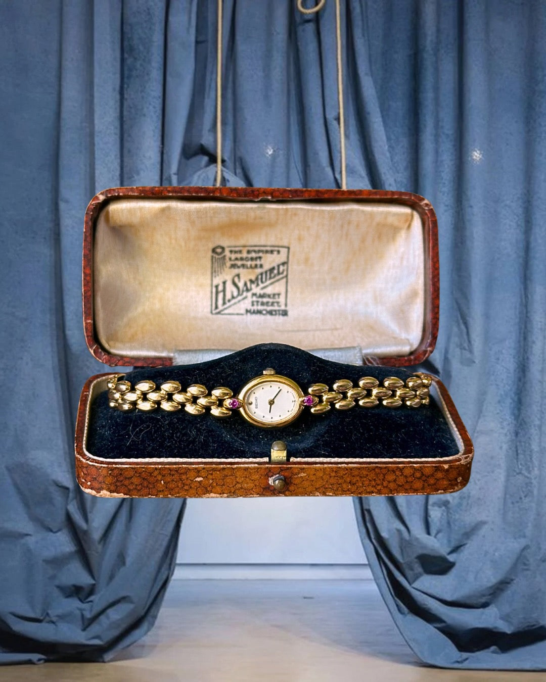 1980s Seiko Ruby Oval Gold-Plated Quartz Watch