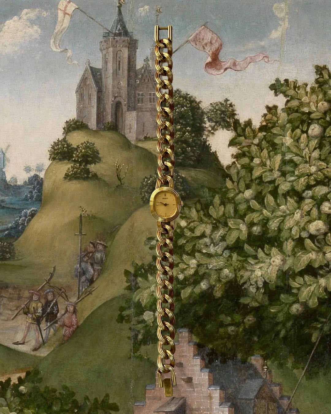 1980s Seiko Gold-Plated Triple Chain Quartz Watch