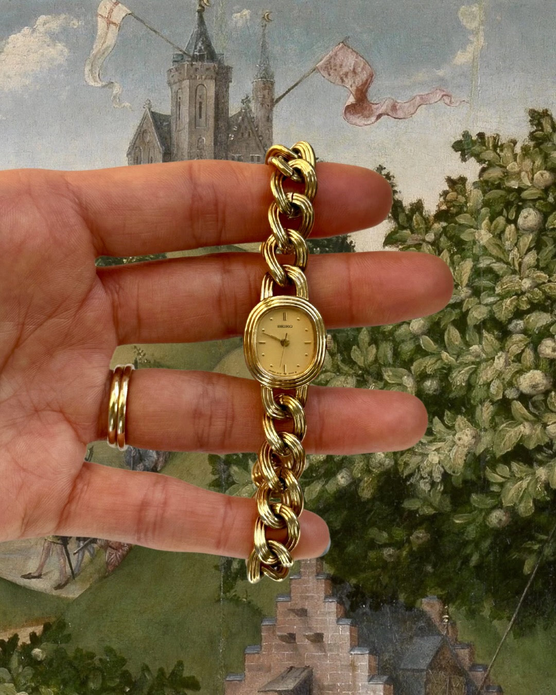 1980s Seiko Gold-Plated Triple Chain Quartz Watch