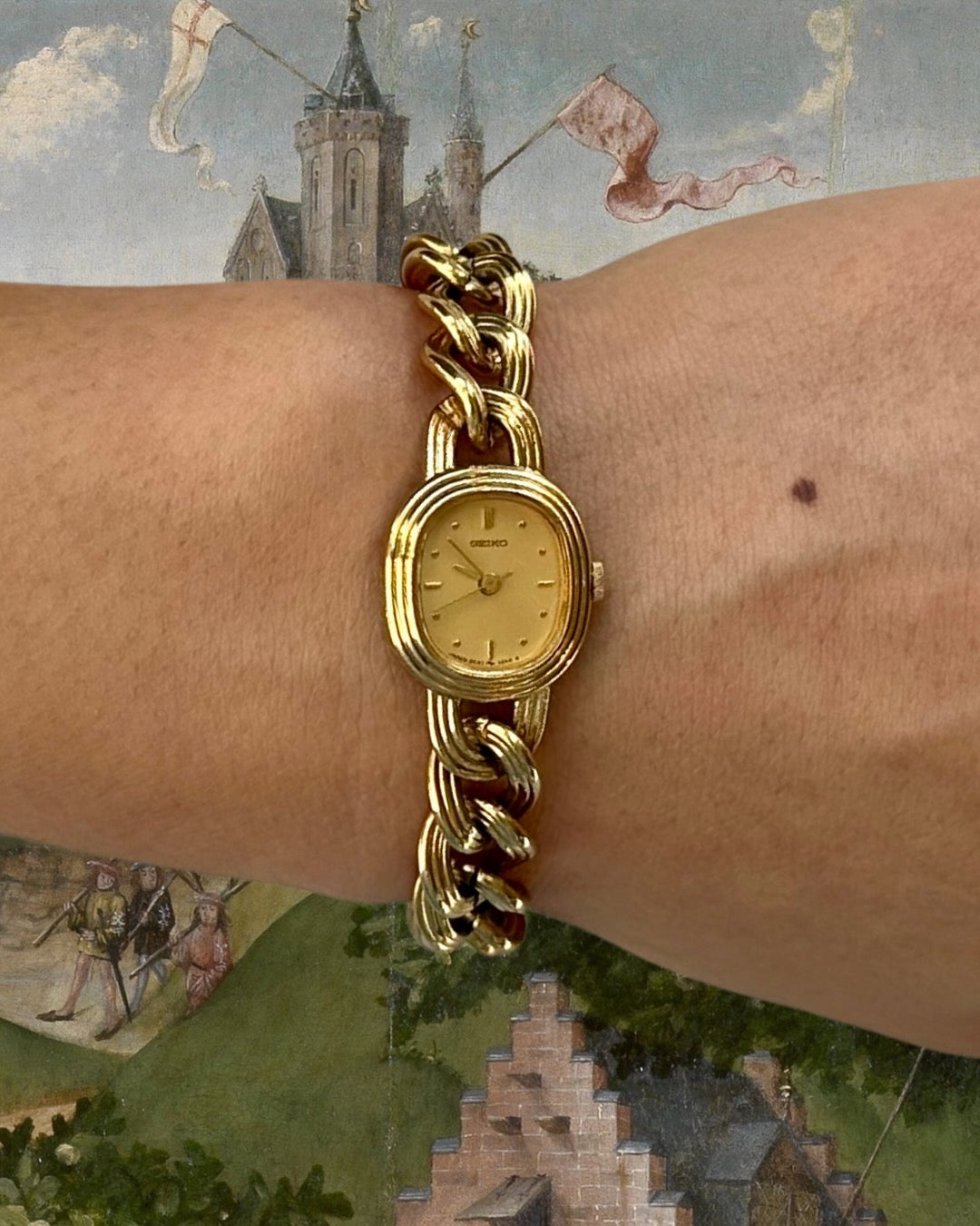 1980s Seiko Gold-Plated Triple Chain Quartz Watch
