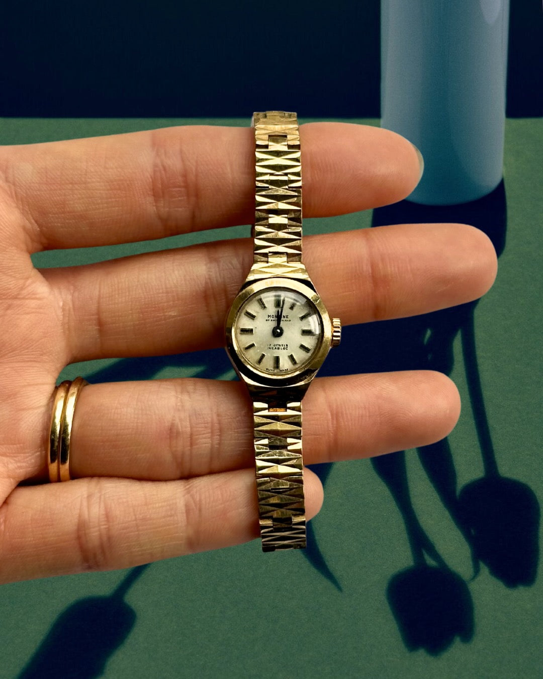 1970s Montine Textured Gold-Plated Mechanical Watch