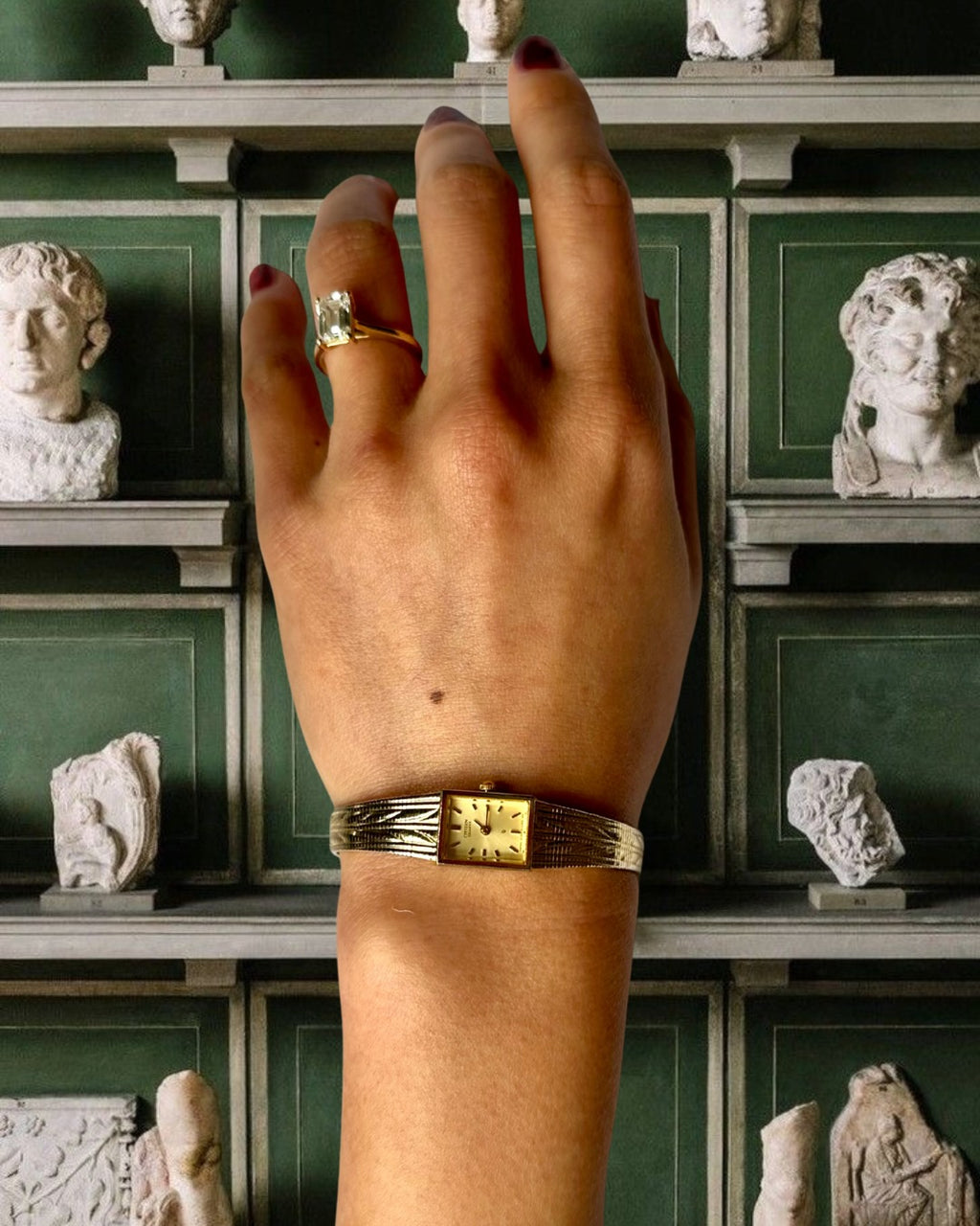 1980s Citizen Patterned Gold-Plated Quartz Watch