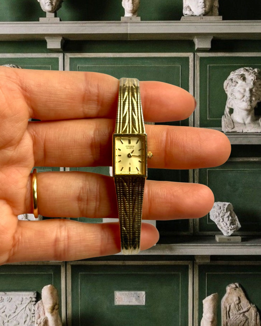 1980s Citizen Patterned Gold-Plated Quartz Watch