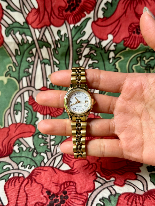 1980s Citizen polished gold tone quartz watch