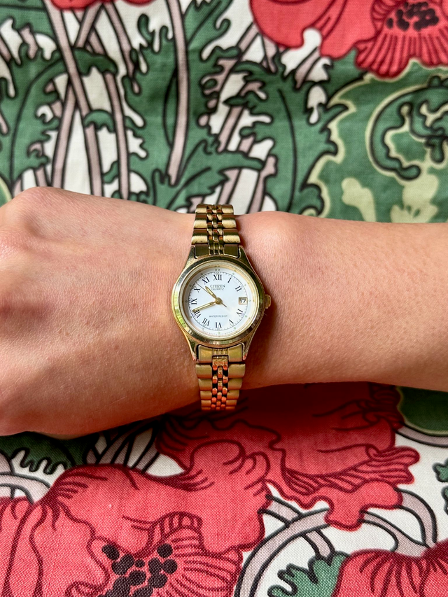 1980s Citizen polished gold tone quartz watch