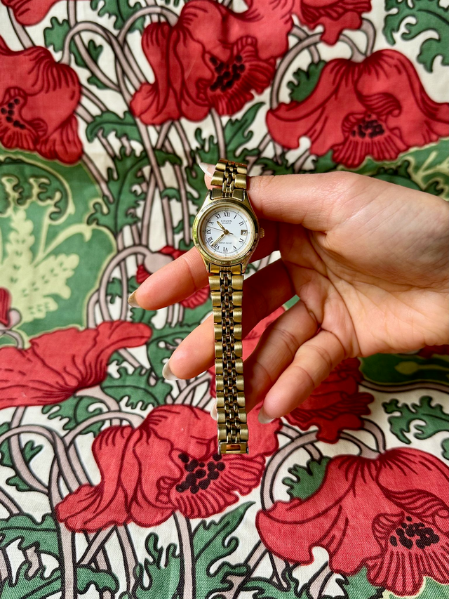 1980s Citizen polished gold tone quartz watch