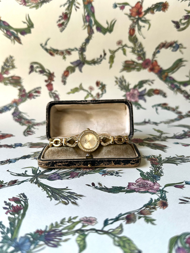1980s Limit rhinestone gold-plated quartz watch