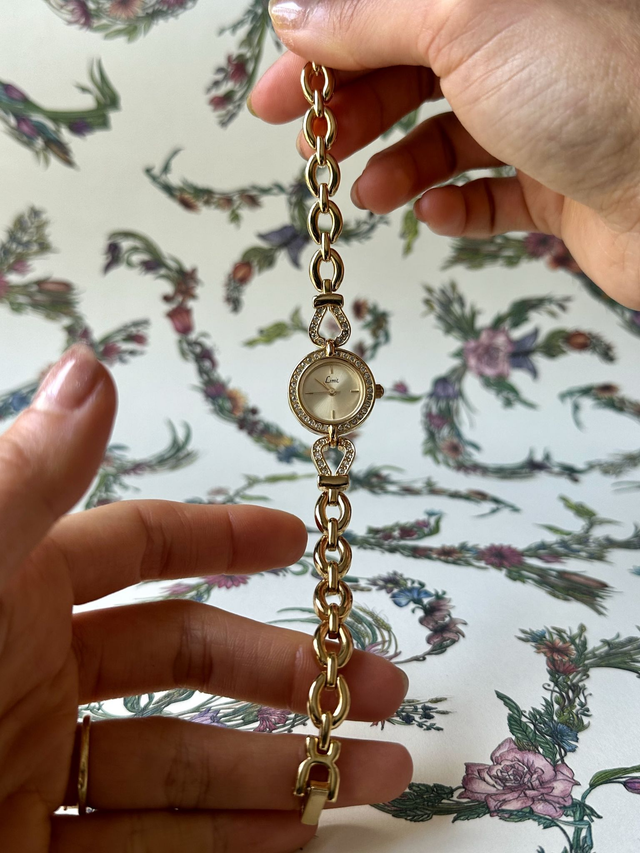 1980s Limit rhinestone gold-plated quartz watch