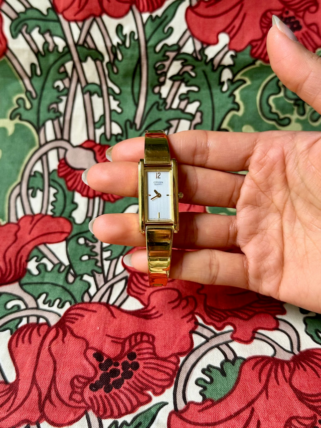 1990s Citizen gold-plated rectangle quartz watch