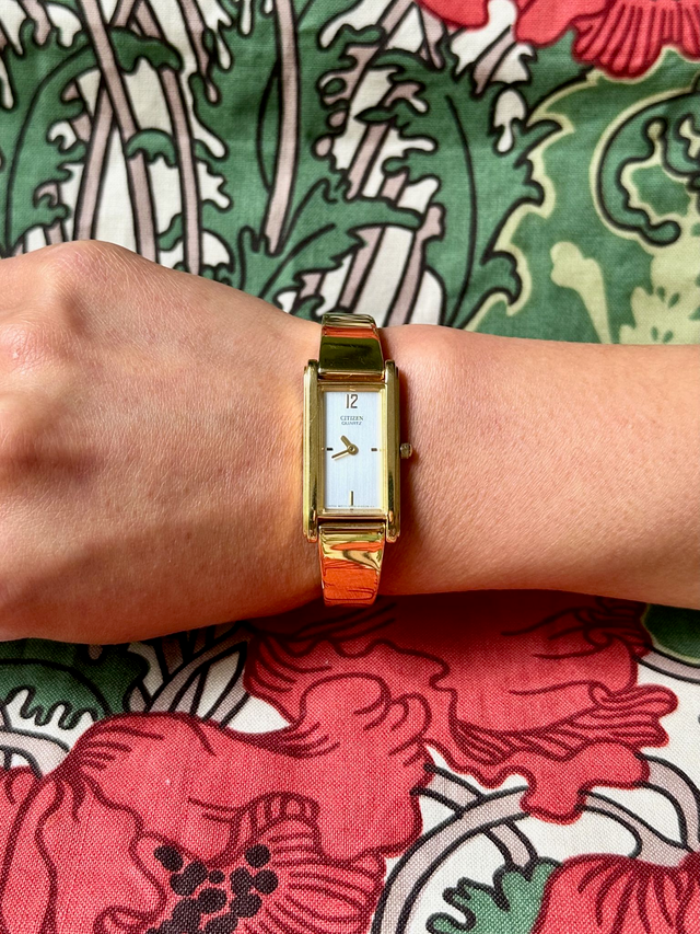 1990s Citizen gold-plated rectangle quartz watch