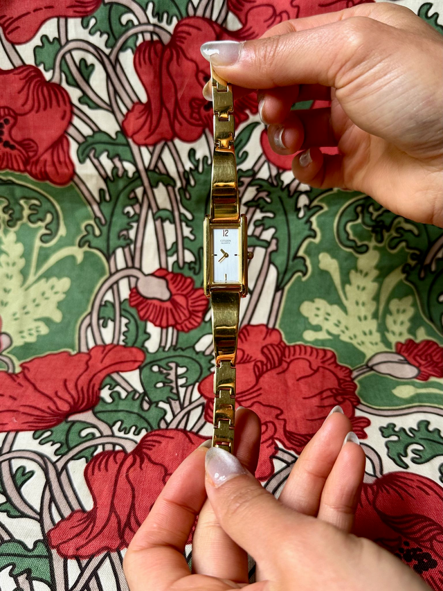 1990s Citizen gold-plated rectangle quartz watch