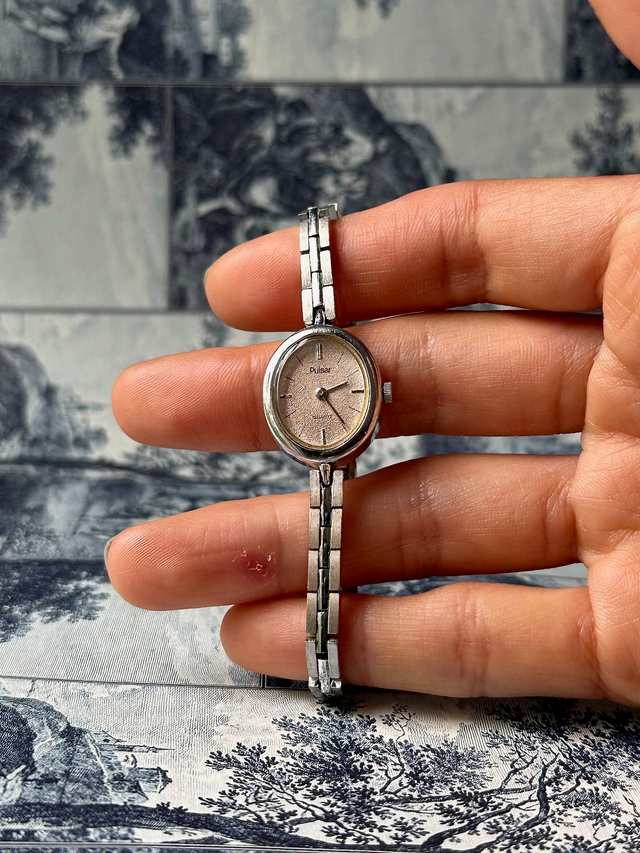 1990s Pulsar dusty rose stainless steel quartz watch