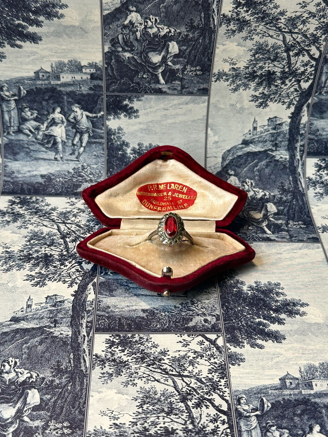Antique Red Stone & Marcasite Ring