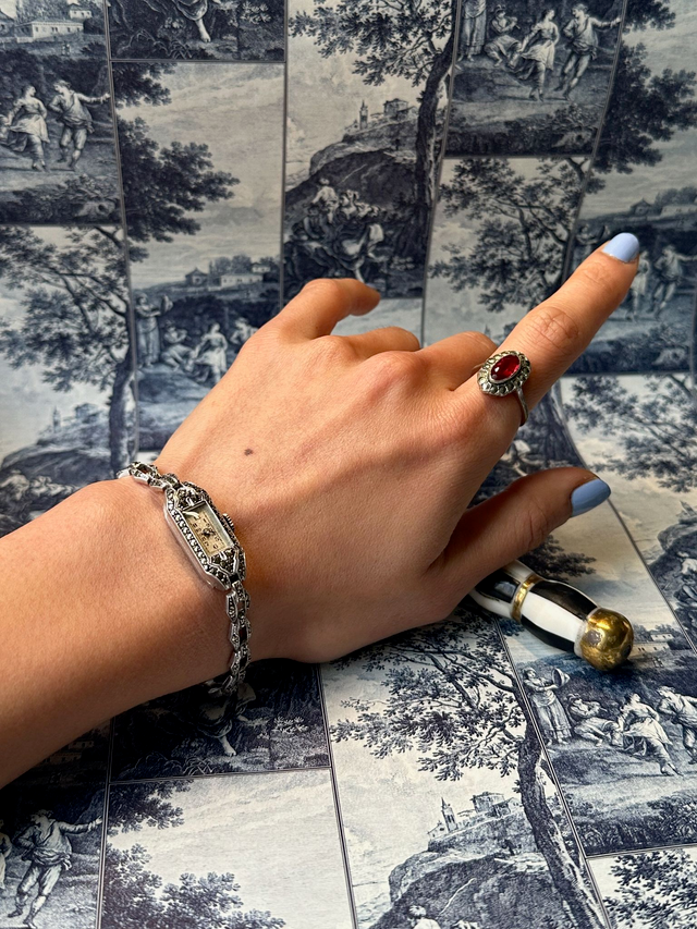 Antique Red Stone & Marcasite Ring