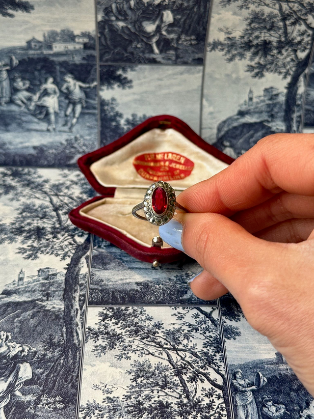 Antique Red Stone & Marcasite Ring
