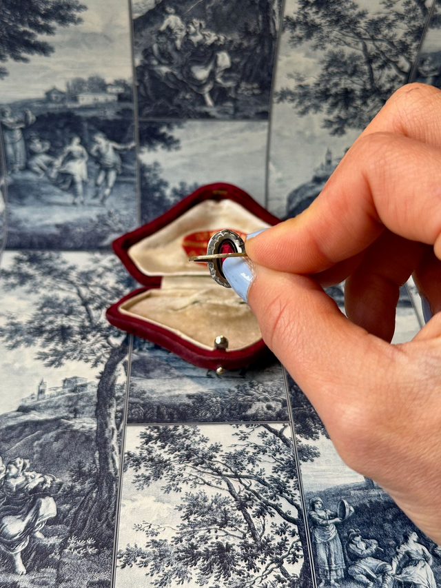 Antique Red Stone & Marcasite Ring