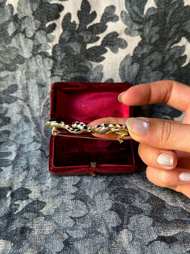 Vintage Black and White Enamel Snake Brooch