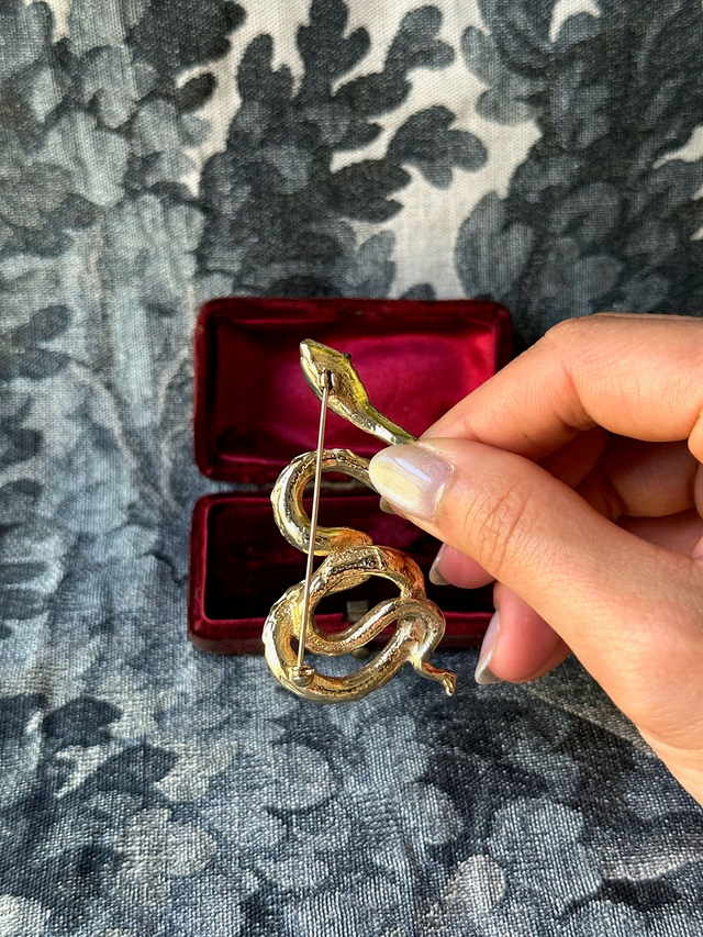 Vintage Black and White Enamel Snake Brooch