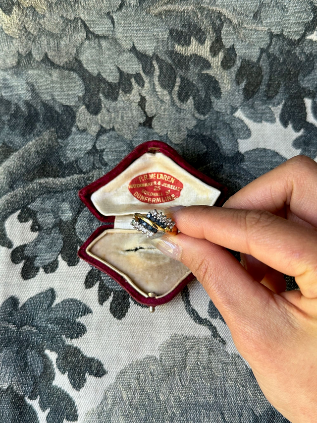 Vintage Blue Curved Gold-Tone Ring