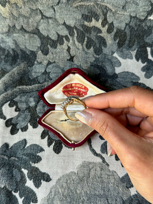 Vintage Blue Curved Gold-Tone Ring