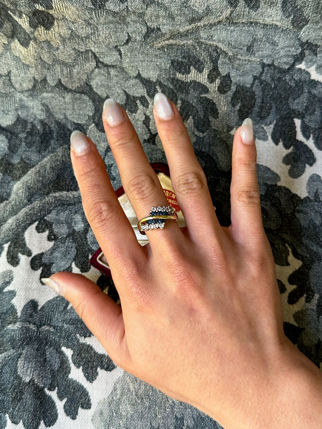 Vintage Blue Curved Gold-Tone Ring