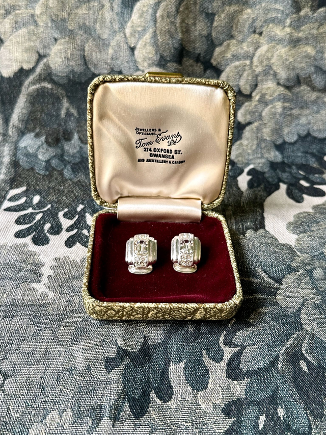 Vintage diamante silver-tone clip-on earrings