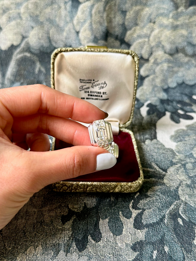 Vintage diamante silver-tone clip-on earrings
