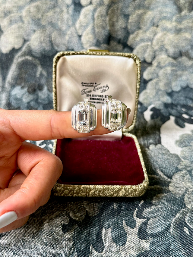 Vintage diamante silver-tone clip-on earrings