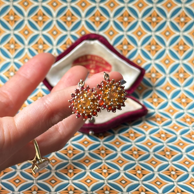 Vintage fire opal and citrine gold plated earrings