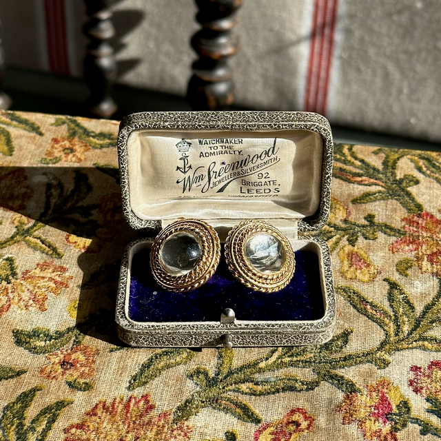 Vintage golden halo mirror dome clip-on earrings
