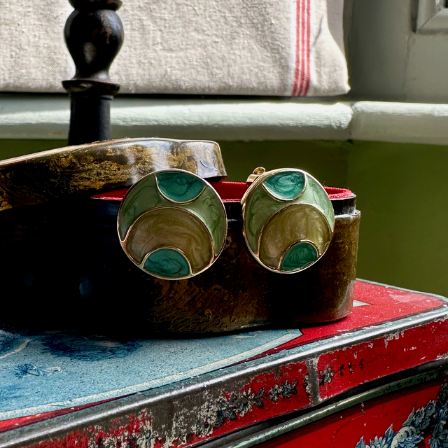 Vintage green enamel clip on earrings