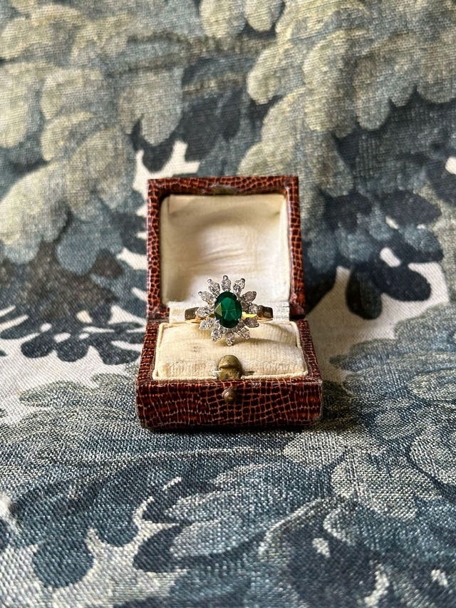 Vintage green stone halo ring