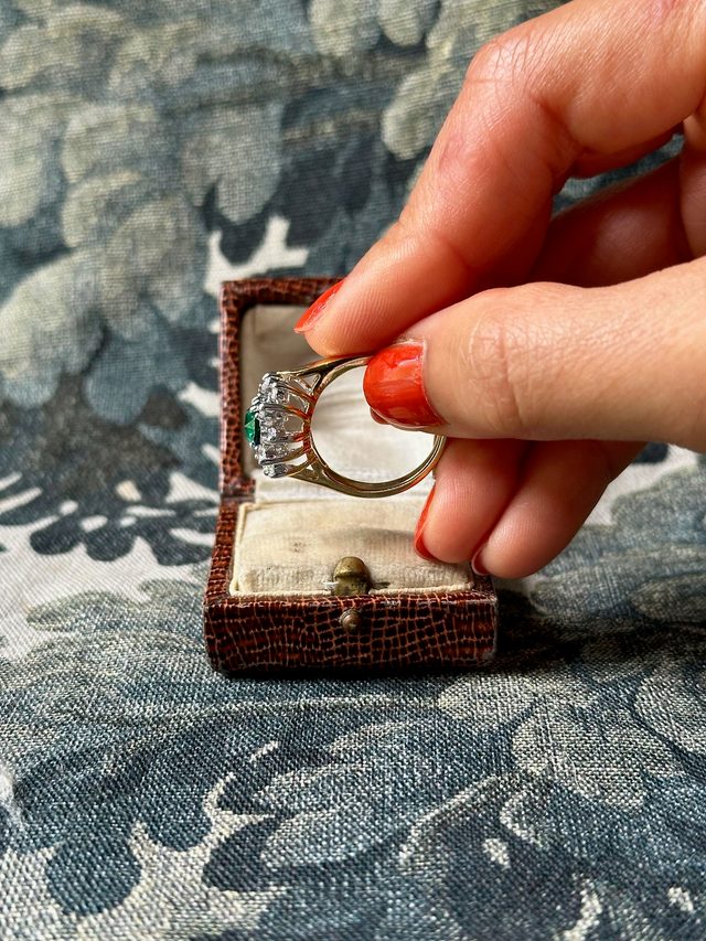 Vintage green stone halo ring